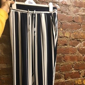Blue and white striped silk drawstring  pants